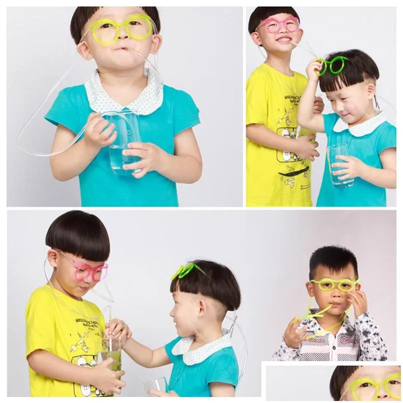 funny soft glasses straw unique flexible drinking tube kids party colorful safety cute plastic reusable juice drinking straws dh1265