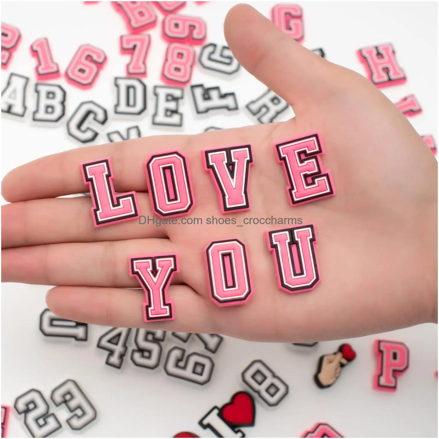 2pcs Croc Charms English Letters Pink Capital Alphabet PVC Shoe Decorations  Charm Free Combination Croc Accessories Kids Gift