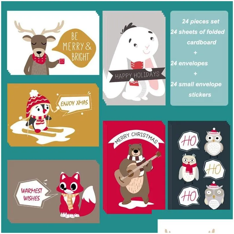 christmas greeting card set cartoon pattern printing creative lovely holiday gift message blessing cards envelope stickers set vt1612