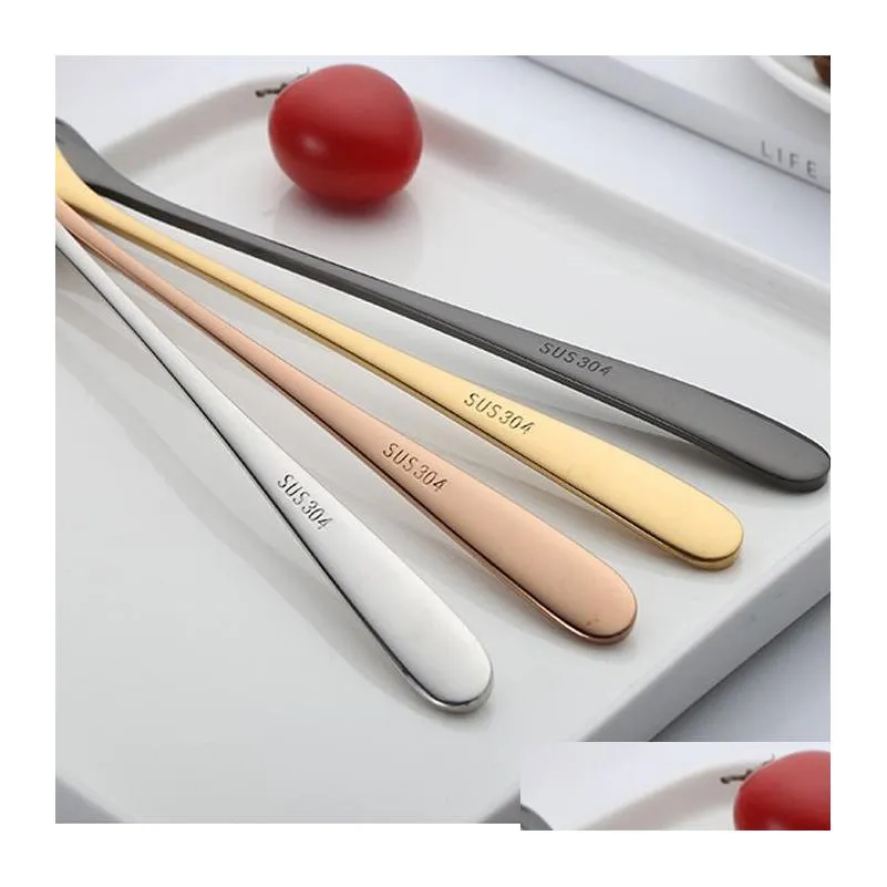 304 stainless steel ice cream spoon food grade safety party dessert spoons drinking coffee teaspoon long handle cold drink scoop vt1532