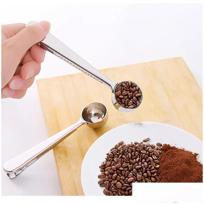 multifunction coffee spoon stainless steel kitchen supplies scoop bag seal clip coffee measuring spoon portable food kitchen tools
