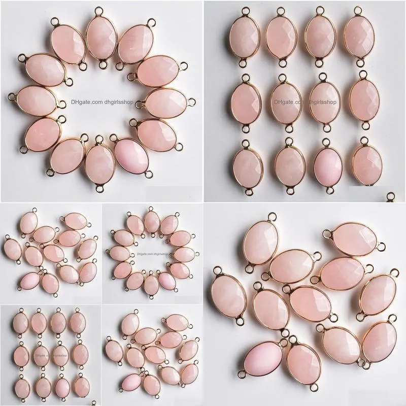 natural stone pink quartz crystal charms pendants connector 13x18mm for bracelets necklaces jewelry making