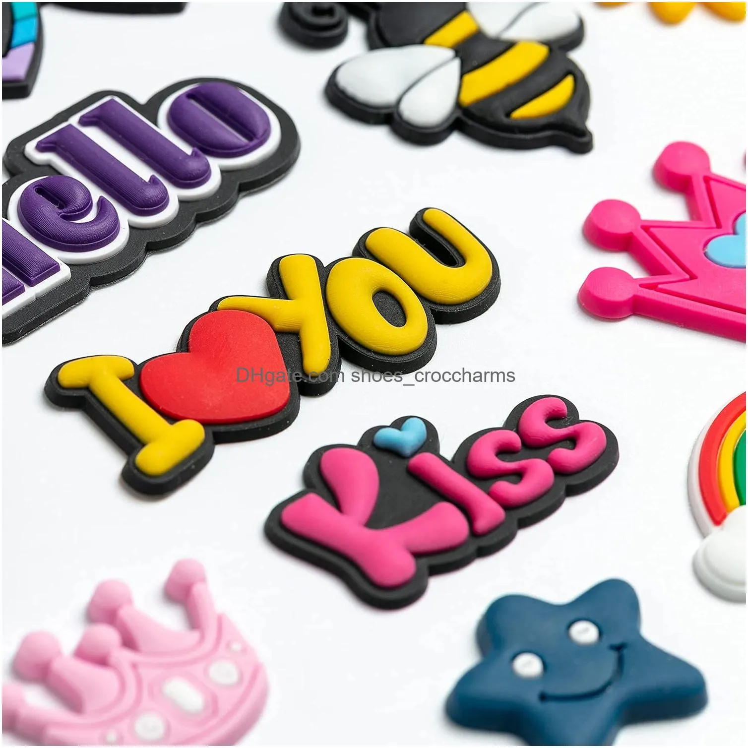 different shoe charms for clog garden shoe slippers not random letters charms unisex wristband shoe decoration party gifts