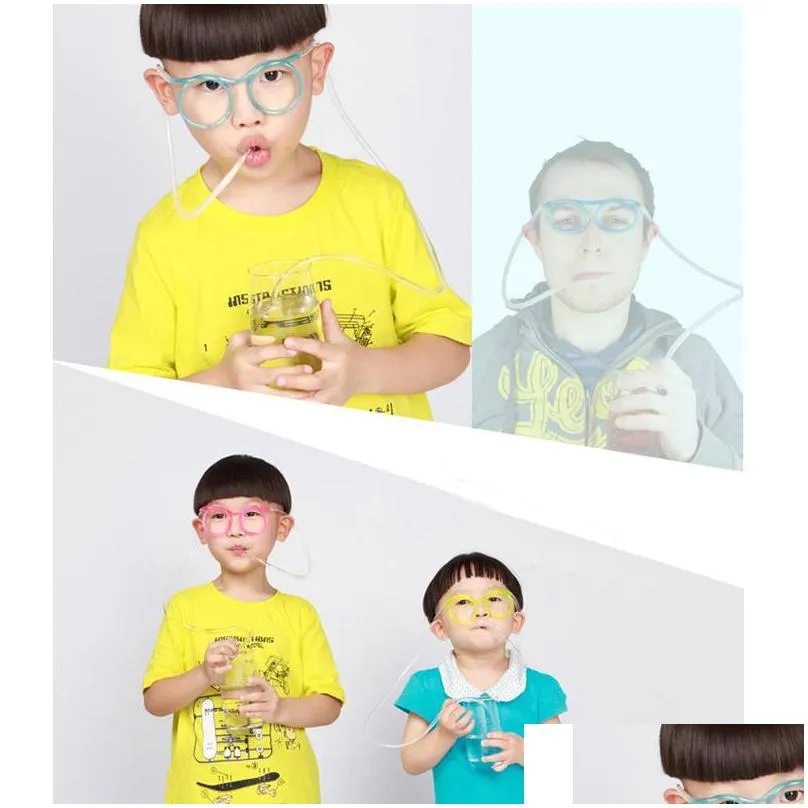 funny soft glasses straw unique flexible drinking tube kids party colorful safety cute plastic reusable juice drinking straws dh1265