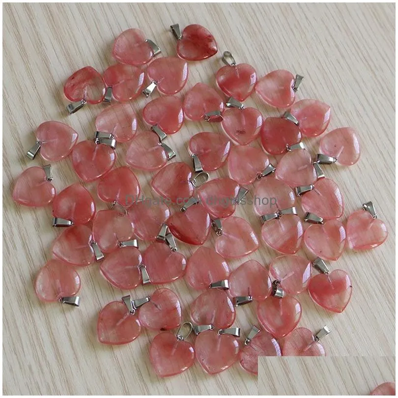 natural stone pink rose quartz opal tigers eye amethyst heart shape charms white black crystal pendants for earrings necklace accessories jewelry