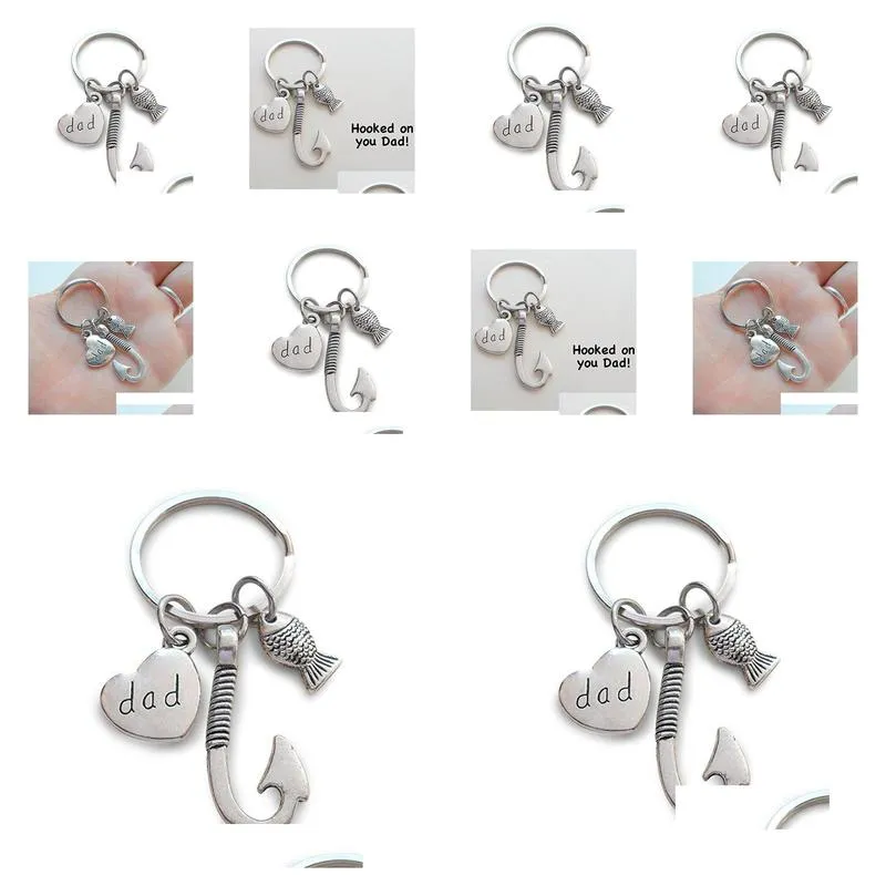 fish hooks keychain metal silver color dad key chain keyring for father daddy fashion jewelry fathers day gift vt0119