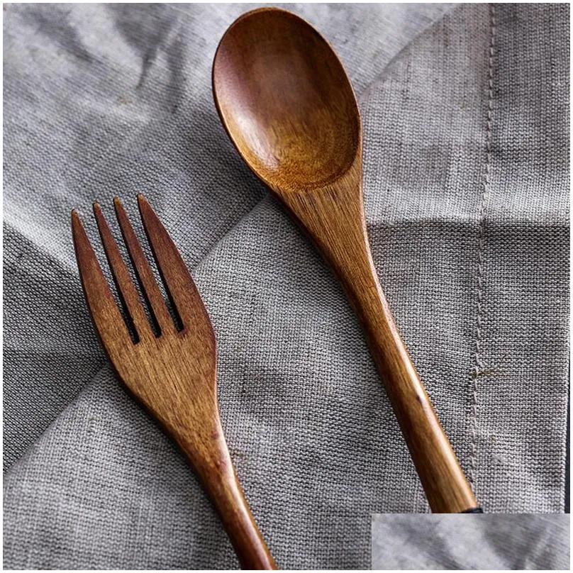 ecofriendly simplicity japanese handmade natural wood spoon fork decor wire wrapped solid wooden craft gift dinner tableware dh0408