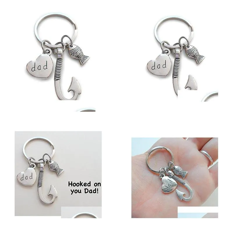 fish hooks keychain metal silver color dad key chain keyring for father daddy fashion jewelry fathers day gift vt0119