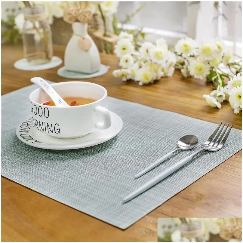 wholesale 6 colors woven western food mat european style 45x30cm pvc placemat el spinning linen thick insulation placemat dh0411