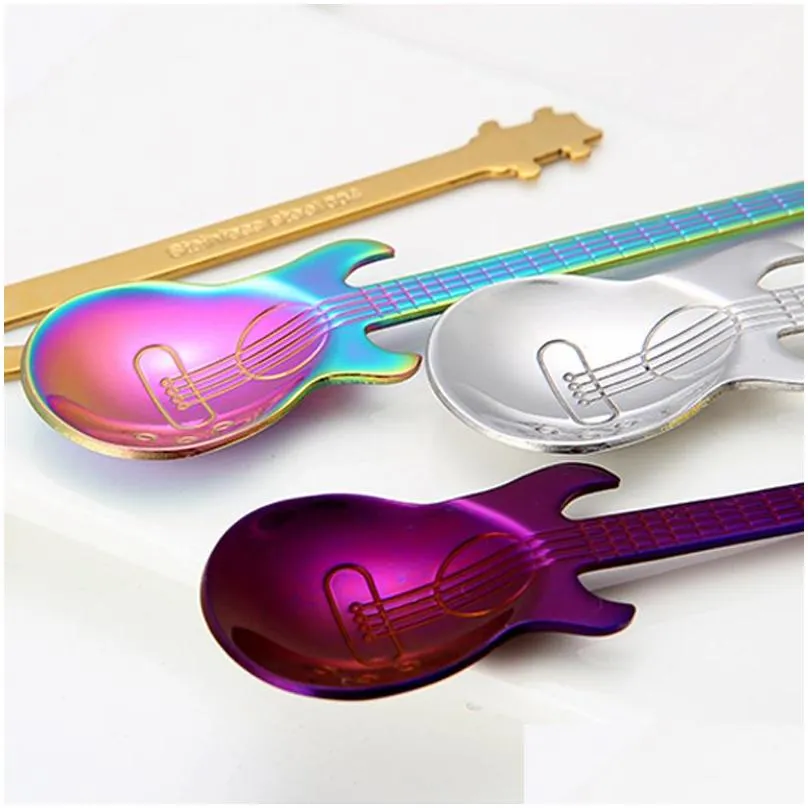 stainless steel spoon fashion creative guitar shape stirring coffee scoop tea spoon flatware bar kitchen tool christmas gift dbc
