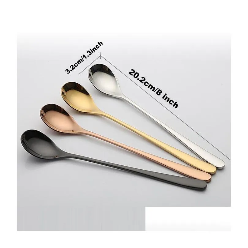 304 stainless steel ice cream spoon food grade safety party dessert spoons drinking coffee teaspoon long handle cold drink scoop vt1532