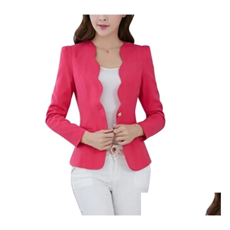  female formal solid color single button slim fashion office business suit casual jacket women coat outwear