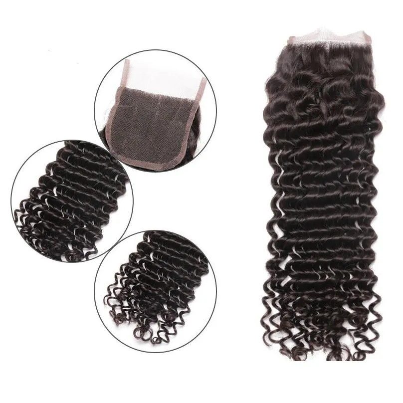 4x4 Transparent Lace Closures Body Loose Deep Wave Jerry Curly Kinky Curly Human Hair Middle Free 3 Parts Closure