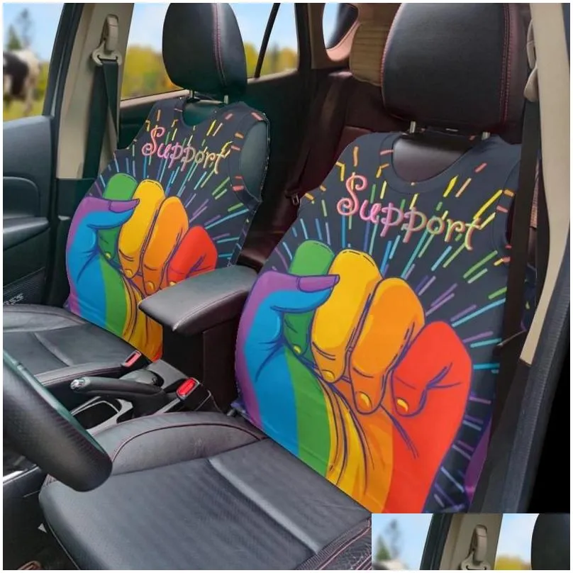 Car Seat Covers LGBT Pride 3D Pattern Vest Set Simple Style Vehicles Front Protect For Auto Truck Comfort Cushion