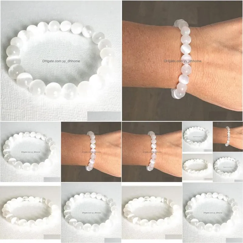 mg0812 8 mm genuine selenite stone bracelet simply design crown chakra bracelet womens reiki yoga mala bracelet8010396