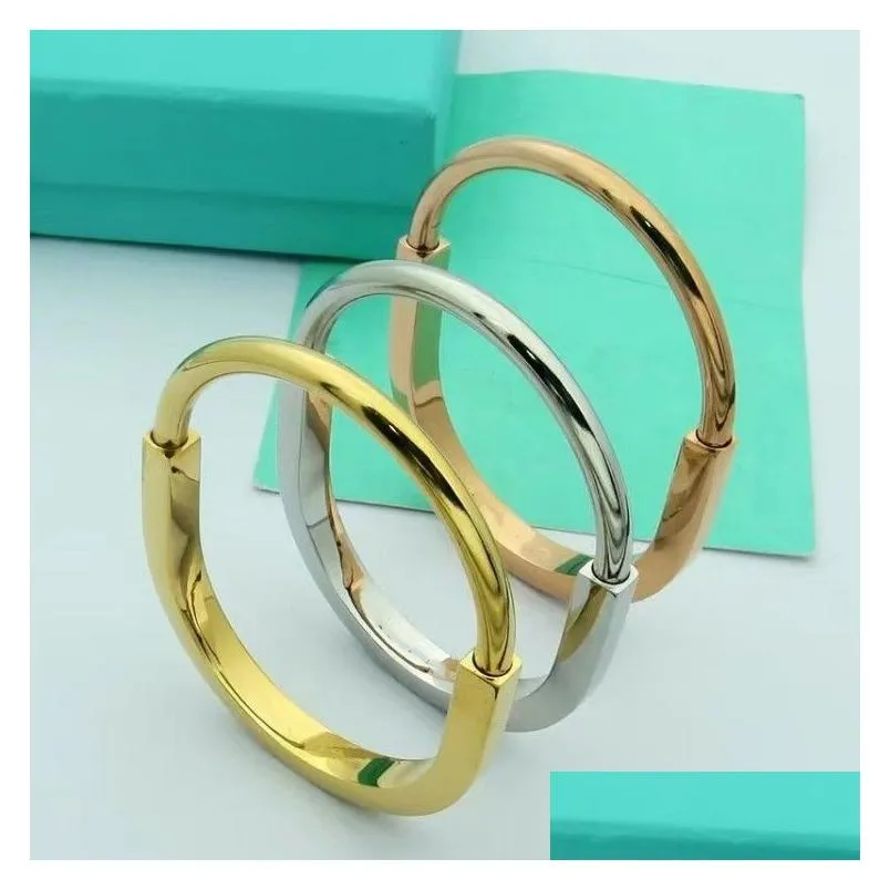 Luxury Designer Gold Horseshoe Bangle Women Stainless Steel Fashion Rose Gold Couple Bracelet Jewelry Wholesale