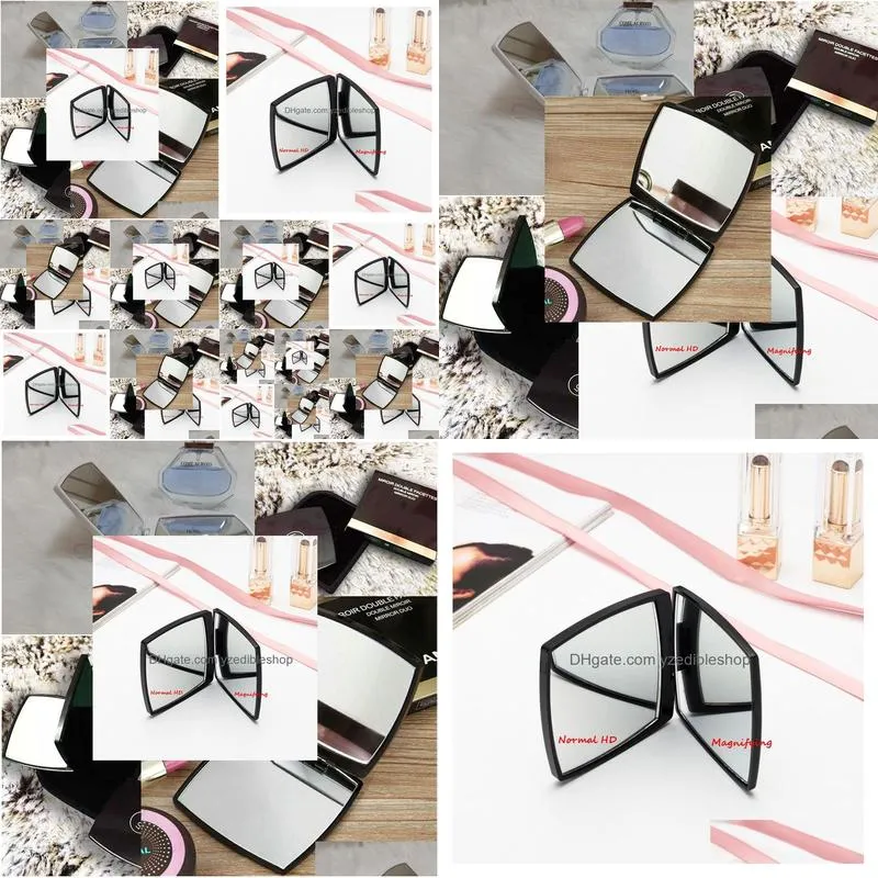 classic folding double side mirror portable hd make-up and magnifying mirror with flannelette bag gift box for vip client