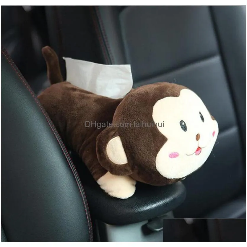 creative car tissue box cover cute shiba inu dog plush toy armrest tissue box holder for car seat back hanging napkin dispenser 210326