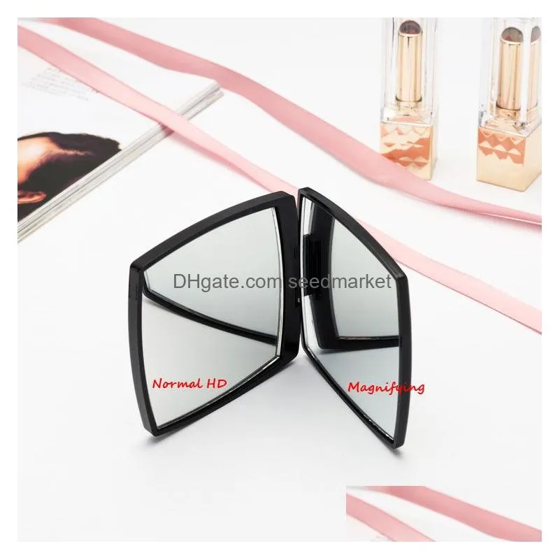 Mirrors Classic Folding Double Side Mirror Portable Hd Make-Up And Magnifying With Flannelette Bag Gift Box For Vip Client Drop Deli Dhbti
