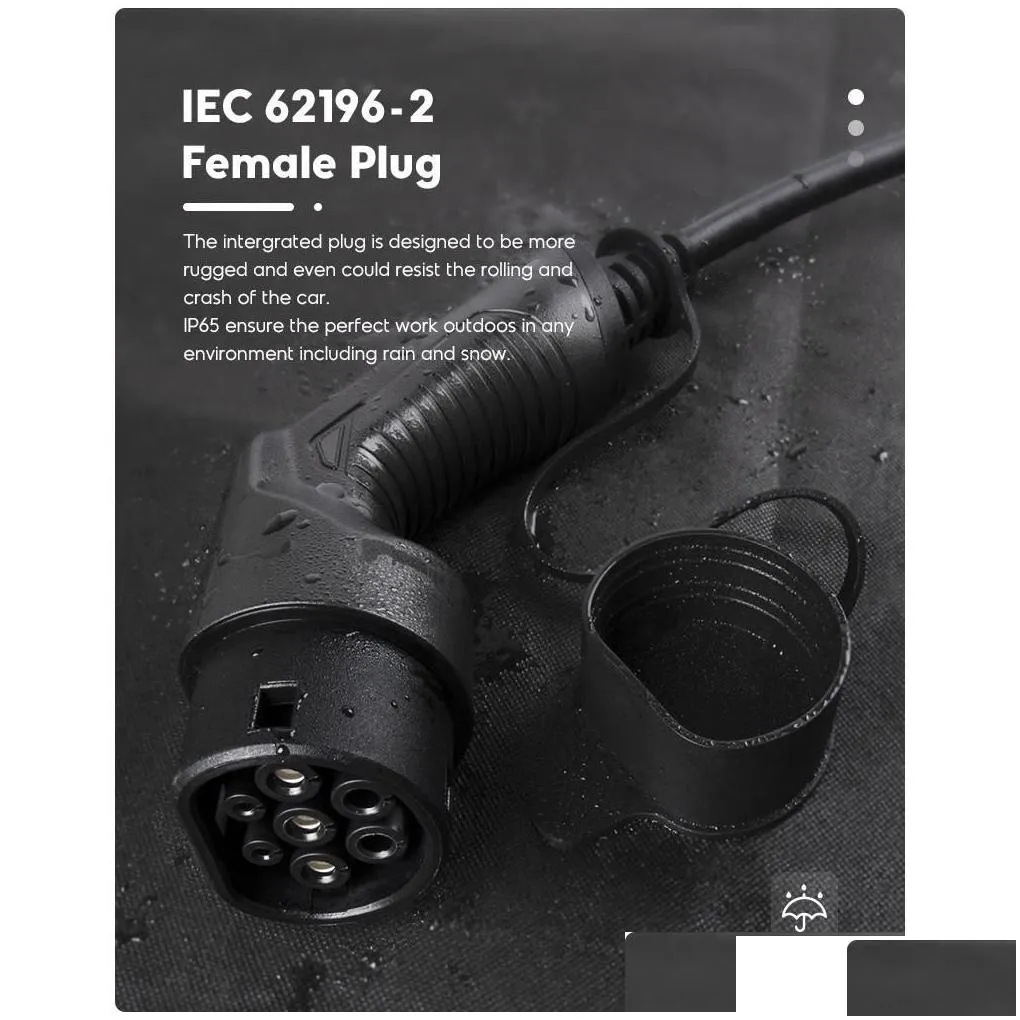 Electric Vehicle  Equipment Ev Car Charging 1 Phase Or 3 16A32A Type 2 Female To Male Iec 62196 Plug Length 5M Drop Deliver