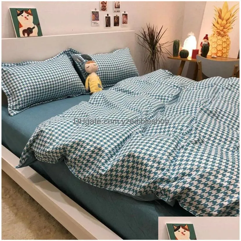 bedding sets nordic grid duvet cover set with bedsheet pillowcase 220x240 quilt 4pcs3pcs fashion comforter bed linen 231121