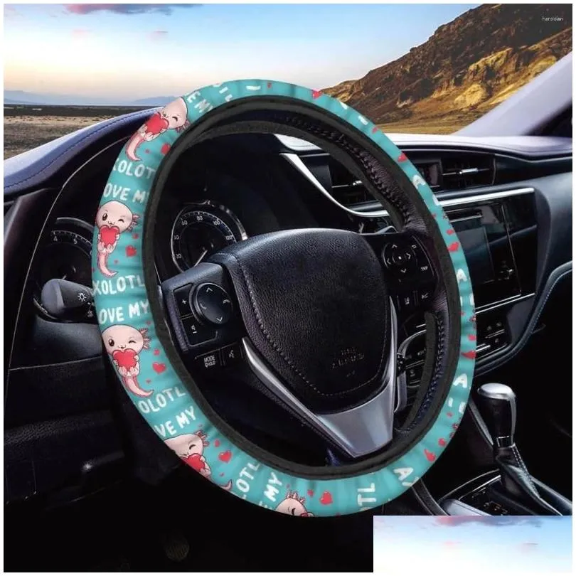 Steering Wheel Covers Universal Car Accessories Kawaii Axolotl Cover For Women Easy Install Washable 1PC Protective Case