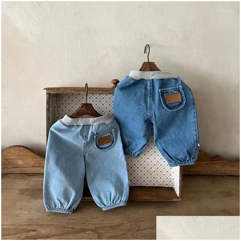 Trousers Korean Baby Jeans Spring Autumn Toddler Boys Girls Pants Solid Color Loose Denim 0-3Y Kids All-match Casual