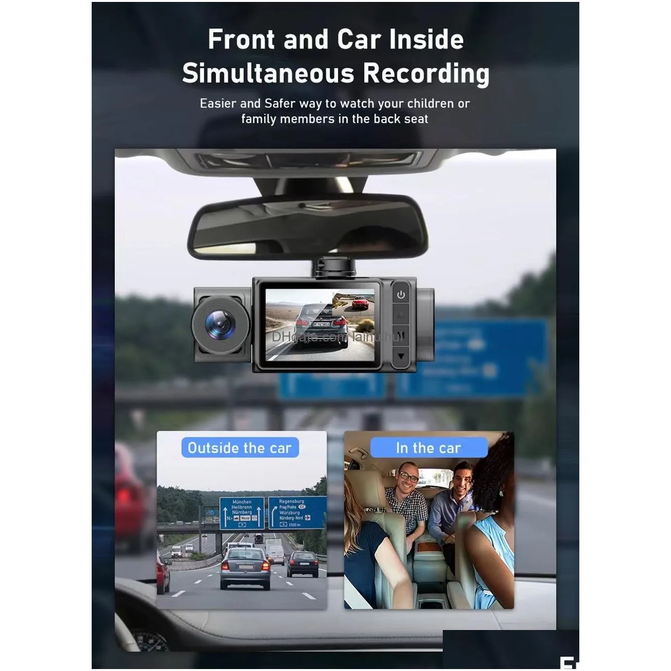 Car Dvr 2 Inch Hd 1080P 3 Lens S11 Video Recorder Dash Cam Rear Camera 130 Degree Wide Angle Tra Resolution Front With Interior Moti Dhofd