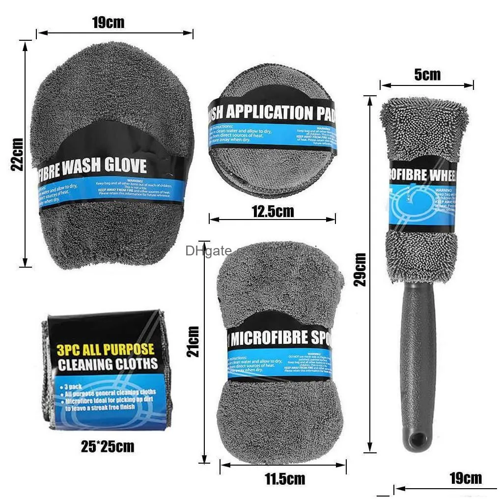 interior car paint maintenance 9pcs wash cleaning kit microfiber towels detailing brush sponge rim washing glove polish pads detai