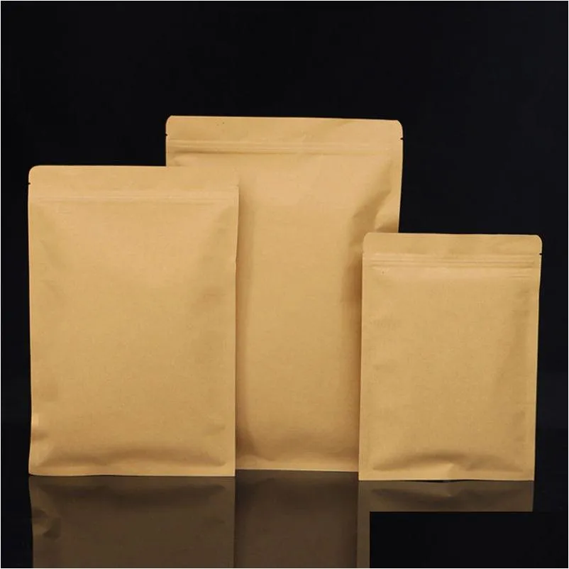 100pcs resealable flat bottom kraft paper zip lock packaging bag thick foil inlay snack candy ground coffee nuts tea seeds gifts storage