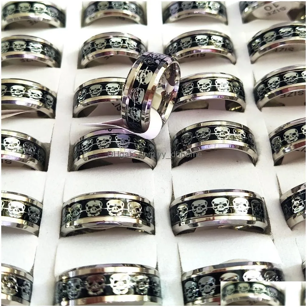 30pcs top quality men039s skull rings stainless steel 316l gothic biker ring comfortfit rings whole jewelry lot9417761