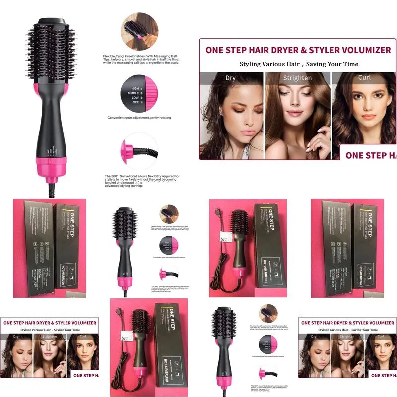 One Step Hair Dryer Volumizer 3 in 1 Brush Blow Dryer Styler for Rotating Straightening Curling Negative Ion Ceramic Blow Dryer
