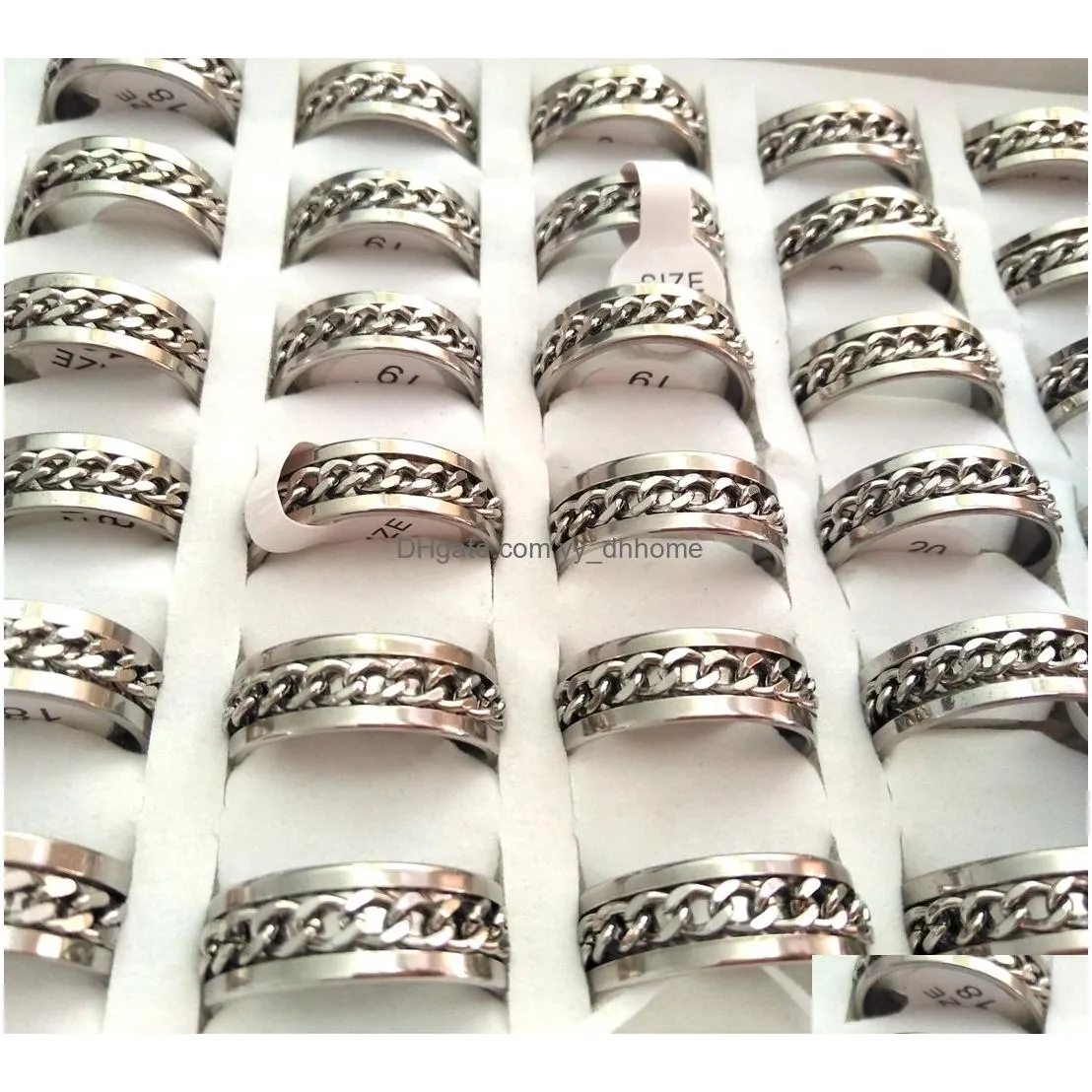 50pcs spin chain ring mens boys cool rock punk 316l stainless steel spinner ring man accessories birthday gift xmas gift 4 211x
