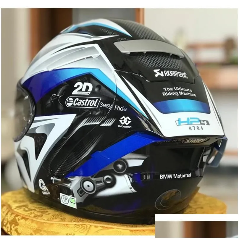 Motorcycle Helmets SHOEI X14 Helmet X-Fourteen R1 60th Anniversary Edition White Blue Full Face Racing Casco De Motocicle