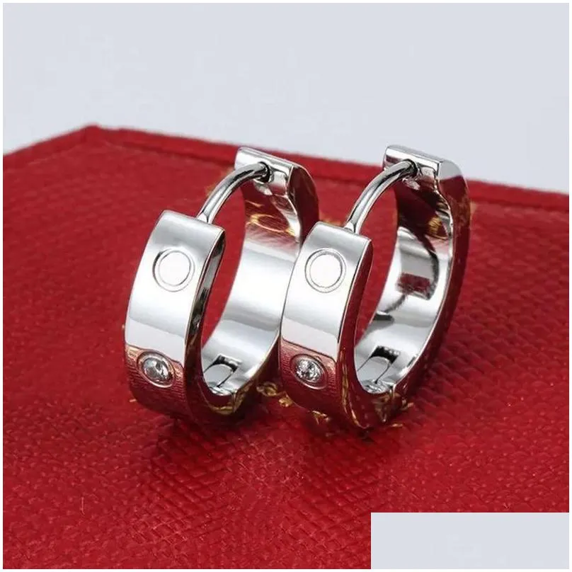 Gold diamond stud earrings Titanium steel love earrings for women exquisite simple fashion With bag