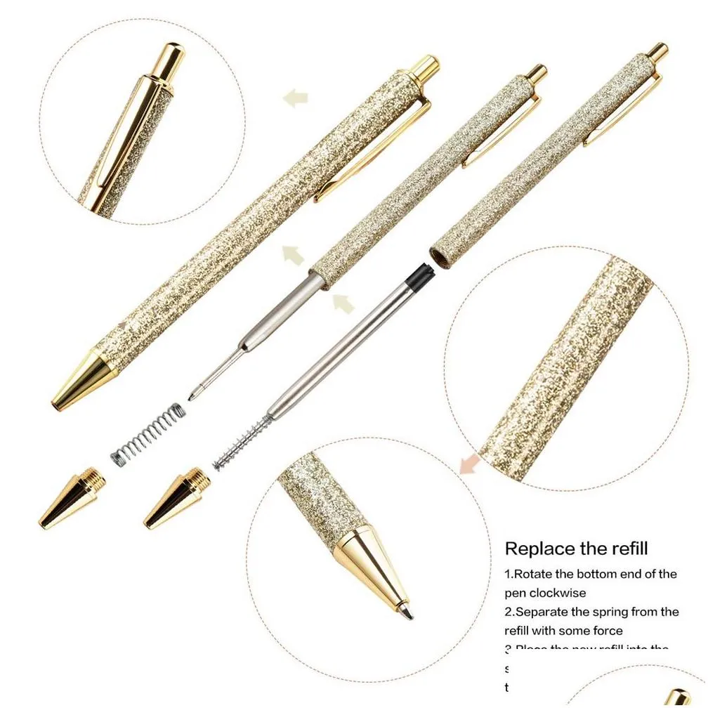 glitter cute ballpoint pens retractable click ball pen black ink medium point 1mm school office supplies xbjk2106