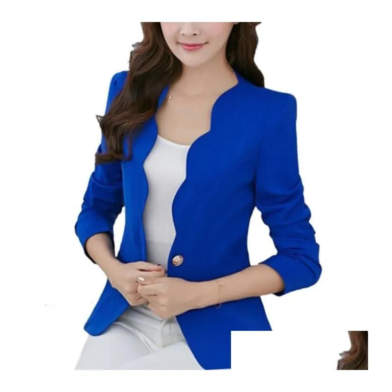  female formal solid color single button slim fashion office business suit casual jacket women coat outwear