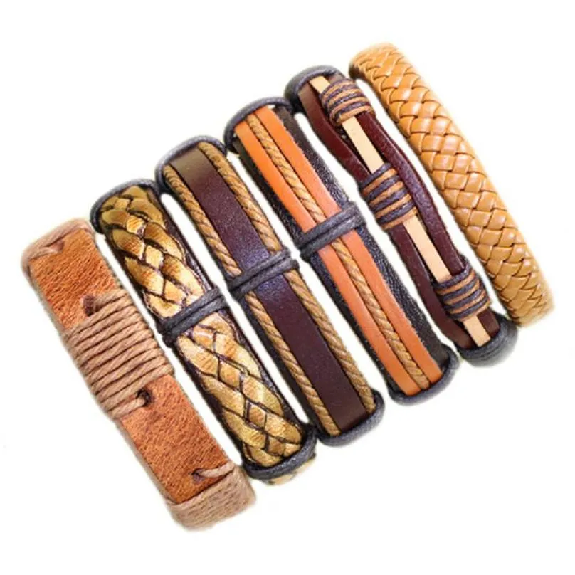handmade mix styles braided leather bracelets for men wrap bangle bracelets party gifts black brown coffee send random