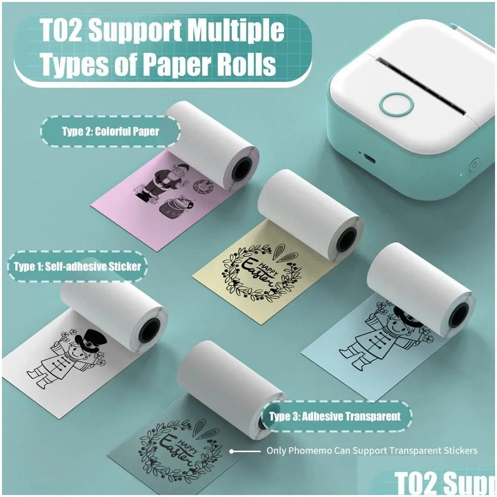 Phomemo T02 Portable Mini Wireless Thermal Pocket Printer Self adhesive Stickers Use for DIY Journal Sticker impresora porttil 231117