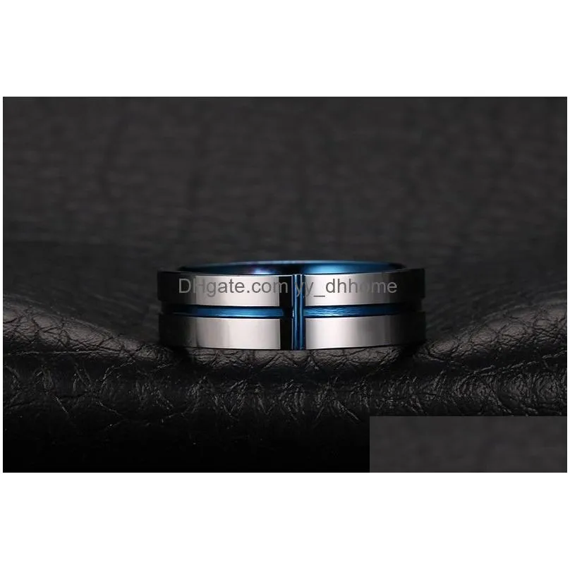 blue color fashion simple mens rings tungsten steel cross ring jewelry gift for men boys j030279z