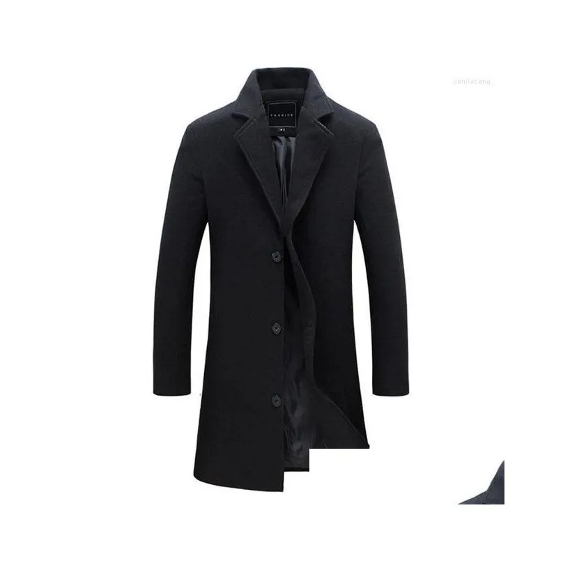 mens trench coats winter stylish formal overcoat jacket for men solid color long sleeve outerwear button up fashion male