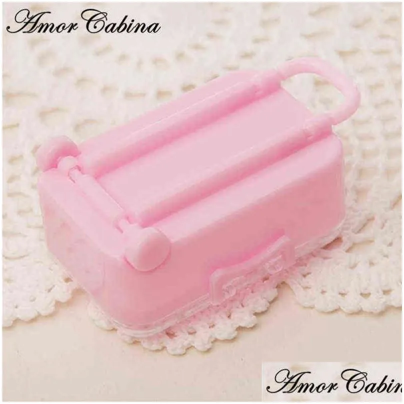 30pcs plastic mini cute rolling travel suitcase box shape candy box wedding kids candy year christmas party supplies h1231