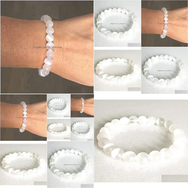 mg0812 8 mm genuine selenite stone bracelet simply design crown chakra bracelet womens reiki yoga mala bracelet8010396