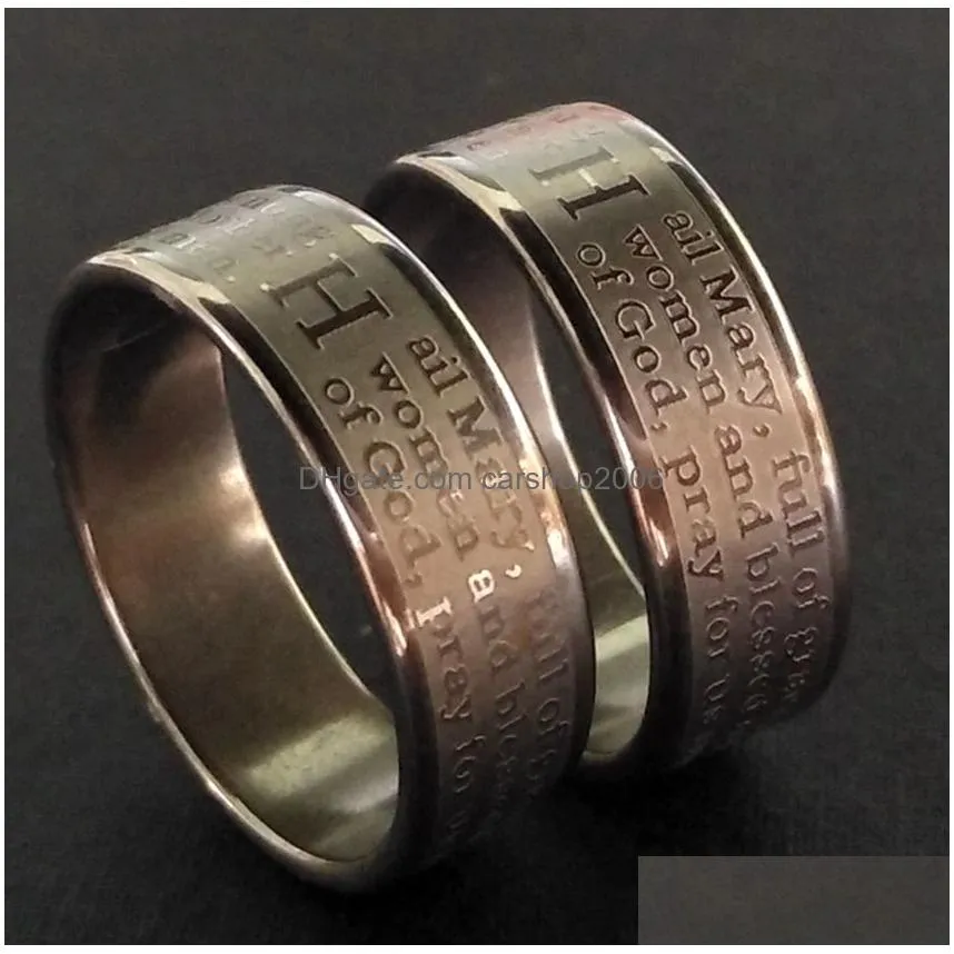 whole 100pcs top mix religious rings engarved jesus prayer stainless steel ring etched men religion faith ring church activity