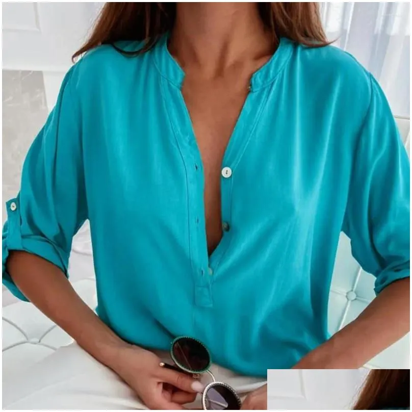 womens blouses stylish summer blouse short sleeve buttons half placket breathable casual loose ladies shirt top