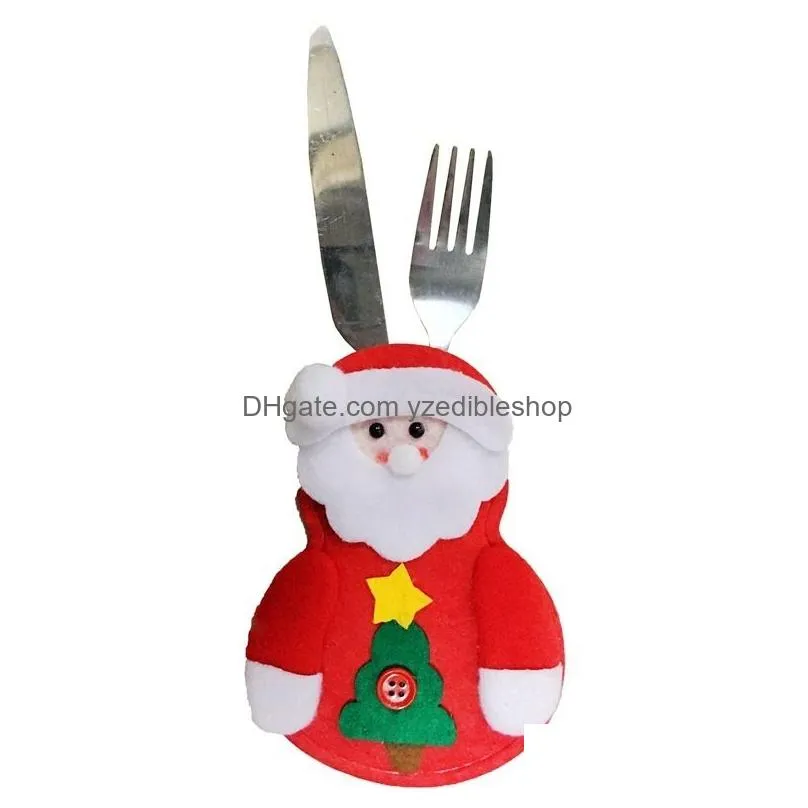 Christmas Decorations 10Pcs Santa Elk Fork Knife Holder Pocket Tableware Packaging Pouch For Party Decoration Cutlery Ornament 20102 Dhcts