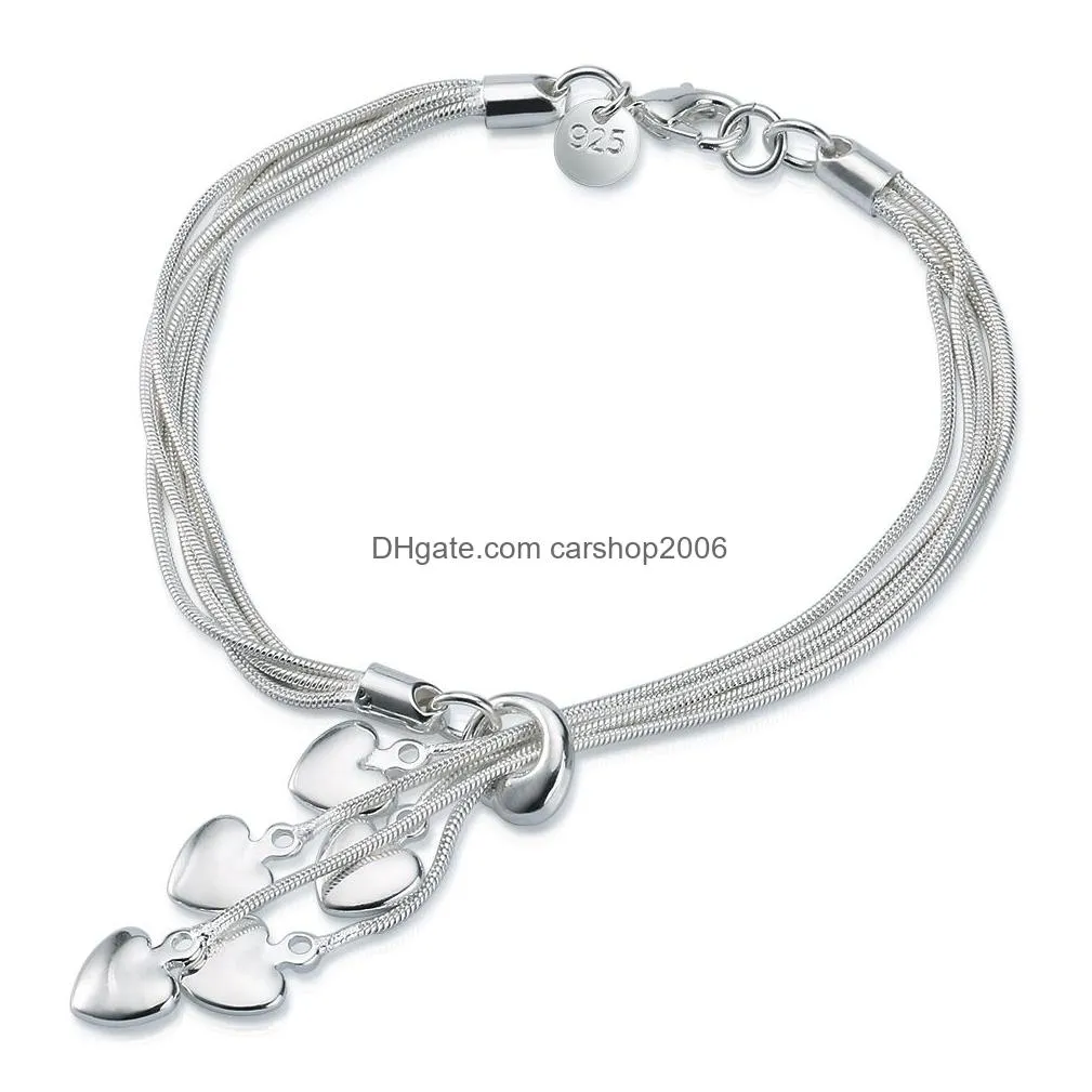 bracelets for women 925 sterling silver five-line chain with five-heart bracelet bangle birthday gift for her292k