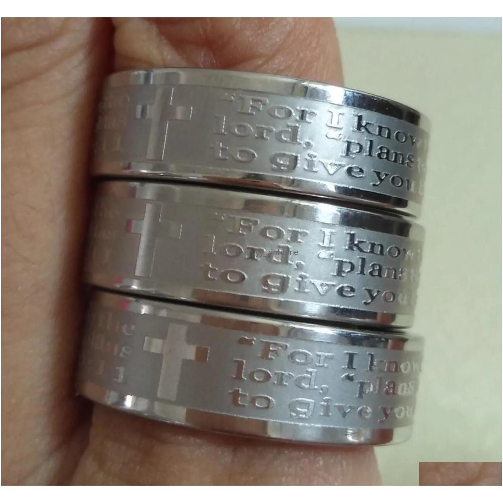 band 50pcs etch lords prayer for i know the plansjeremiah 2911 english bible cross stainless steel rings whole fashion jewelry igk