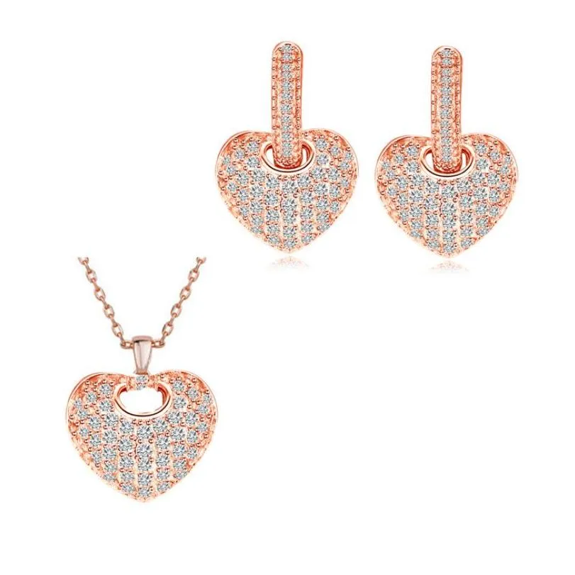 2019 New Arrival Top Selling Luxury Jewelry 925 Sterling Silver&Rose Gold Fill Pave White Topaz CZ Diamond Earring Necklace For Women