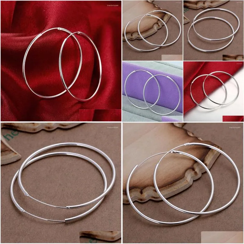 Hoop Earrings ONLYICE 925 Sterling Silver Round Circle 35/50/60mm For Woman Wedding Engagement Party Fashion Charm Jewelry Gift